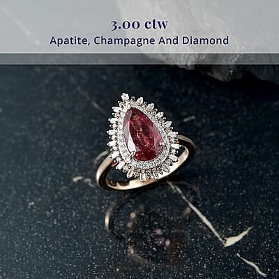 Luxoro AAA Red Apatite and I2 Natural Champagne and Diamond 3.00 ctw Flare Tiara Ring in 10K Rose Gold (Size 9.0)