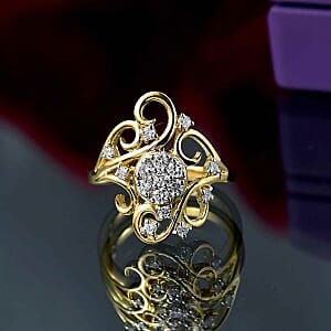 Luxuriant Lab Grown Diamond 0.51 ctw Fancy Ring in 18K Vermeil Yellow Gold Over Sterling Silver (Size 6.5)