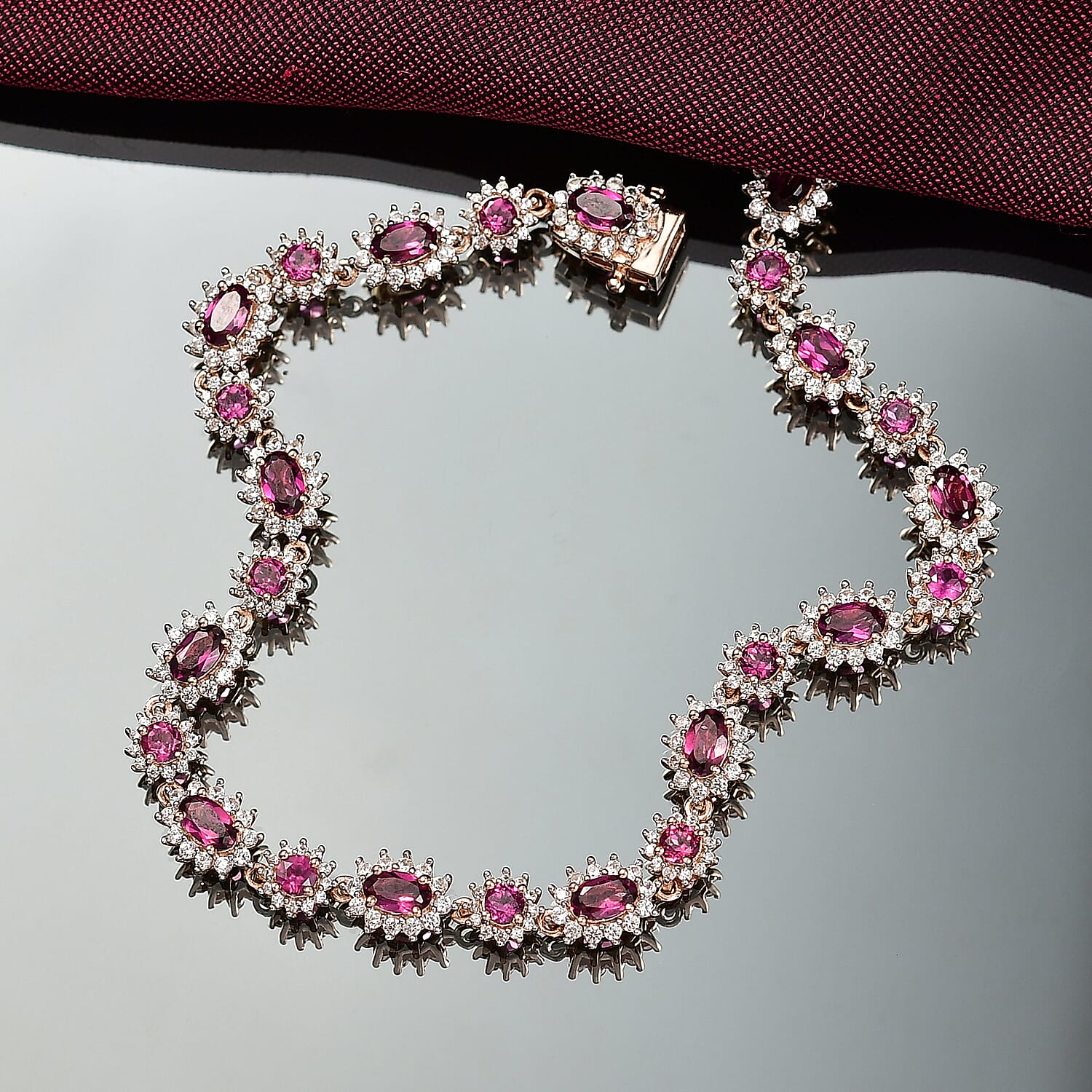 D'Joy AAA Radiant Ember Garnet and White Zircon 8.90 ctw Celestial Starburst Bracelet in 18K Vermeil Rose Gold Over Sterling Silver (8.00 In)