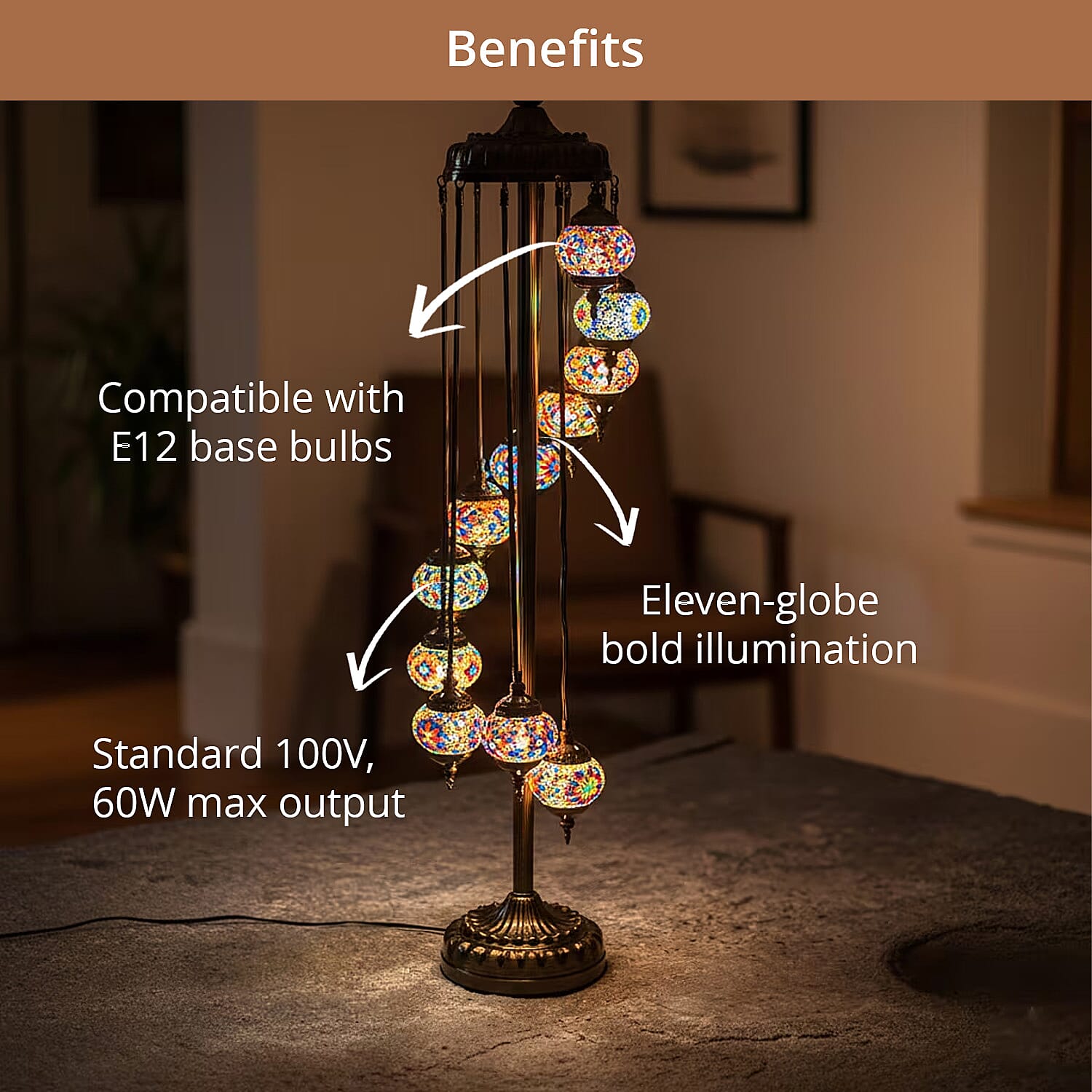 Livmore 11 Heads Turkish Lamp with Plug (including E12 Bulb) (100V, 60W)