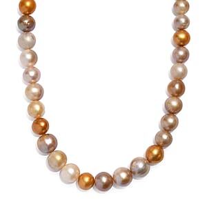 Golden Dyed Pearl and Multi Color Dyed Pearl Necklace in Stainless Steel 18 Inches