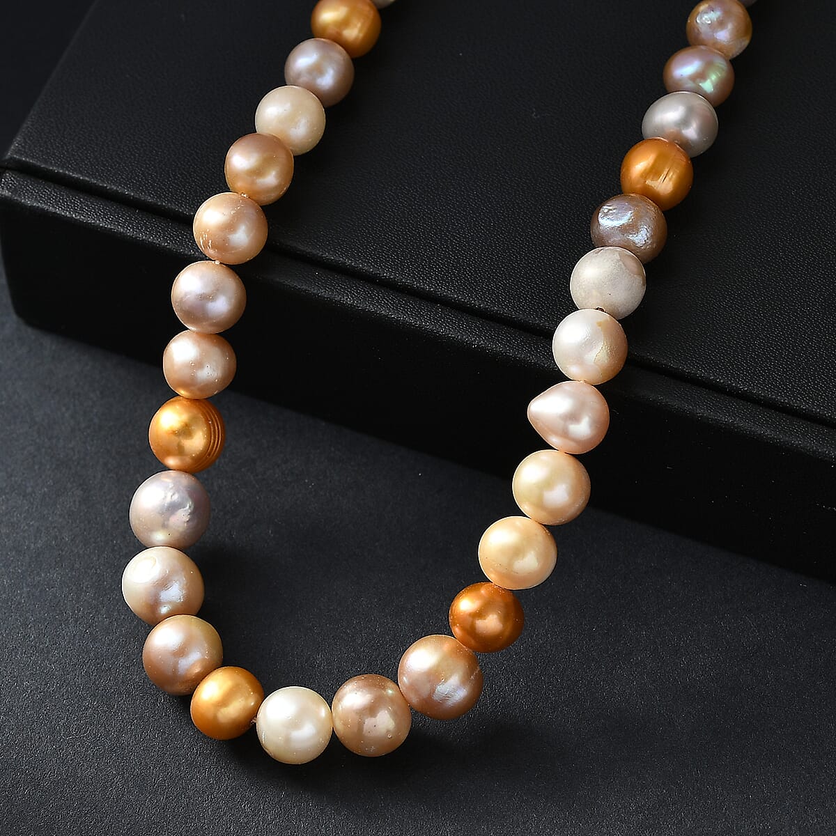 Golden Dyed Pearl and Multi Color Dyed Pearl Necklace in Stainless Steel 18 Inches image number 1