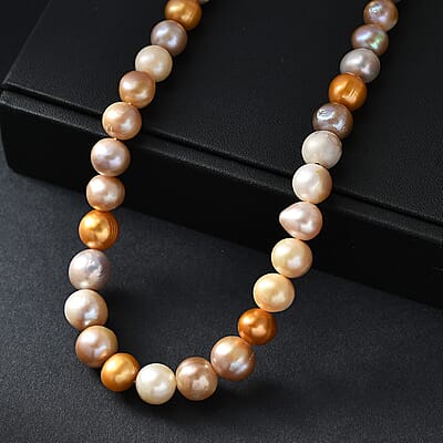 Golden Dyed Pearl and Multi Color Dyed Pearl Necklace in Stainless Steel 18 Inches