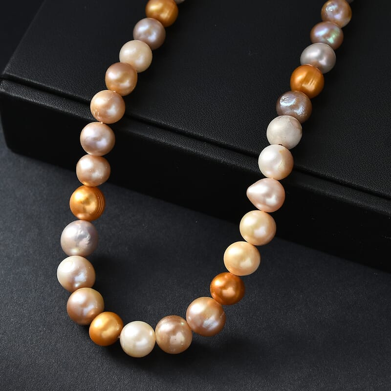 Golden Dyed Pearl and Multi Color Dyed Pearl Necklace in Stainless Steel 18 Inches