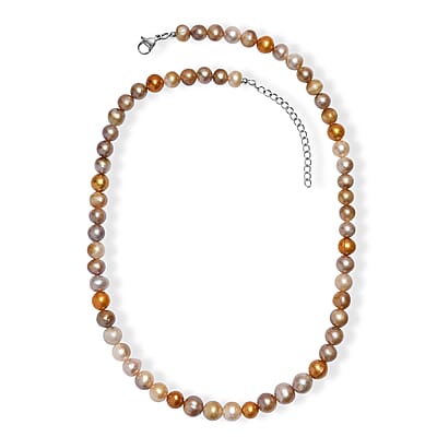 Golden Dyed Pearl and Multi Color Dyed Pearl Necklace in Stainless Steel 18 Inches