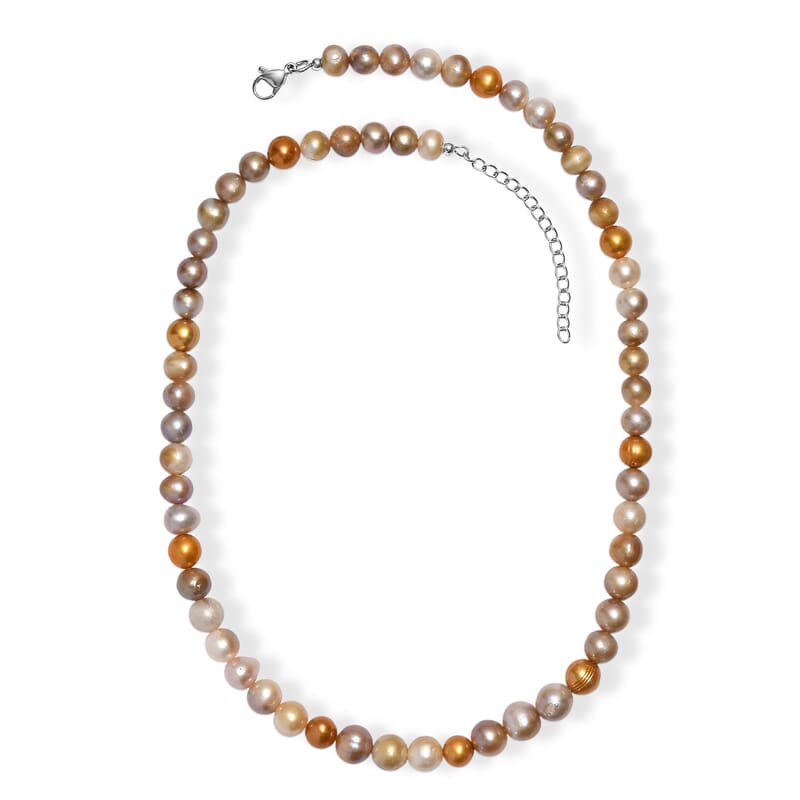 Golden Dyed Pearl and Multi Color Dyed Pearl Necklace in Stainless Steel 18 Inches