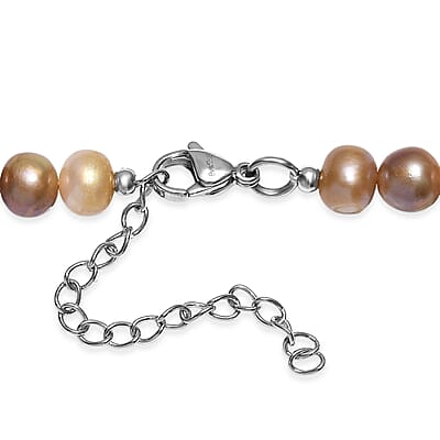 Golden Dyed Pearl and Multi Color Dyed Pearl Necklace in Stainless Steel 18 Inches