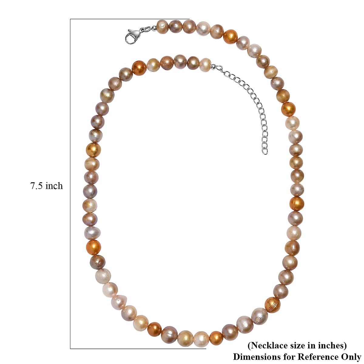 Golden Dyed Pearl and Multi Color Dyed Pearl Necklace in Stainless Steel 18 Inches image number 5