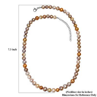 Golden Dyed Pearl and Multi Color Dyed Pearl Necklace in Stainless Steel 18 Inches