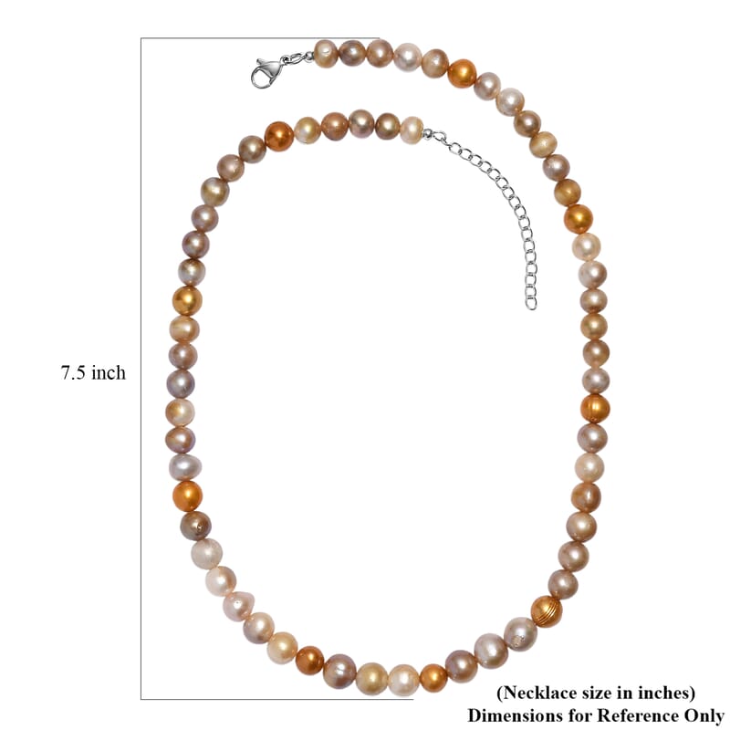 Golden Dyed Pearl and Multi Color Dyed Pearl Necklace in Stainless Steel 18 Inches