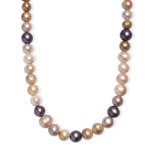 Peacock Dyed Pearl and Multi Color Dyed Pearl Necklace in Stainless Steel 18 Inches