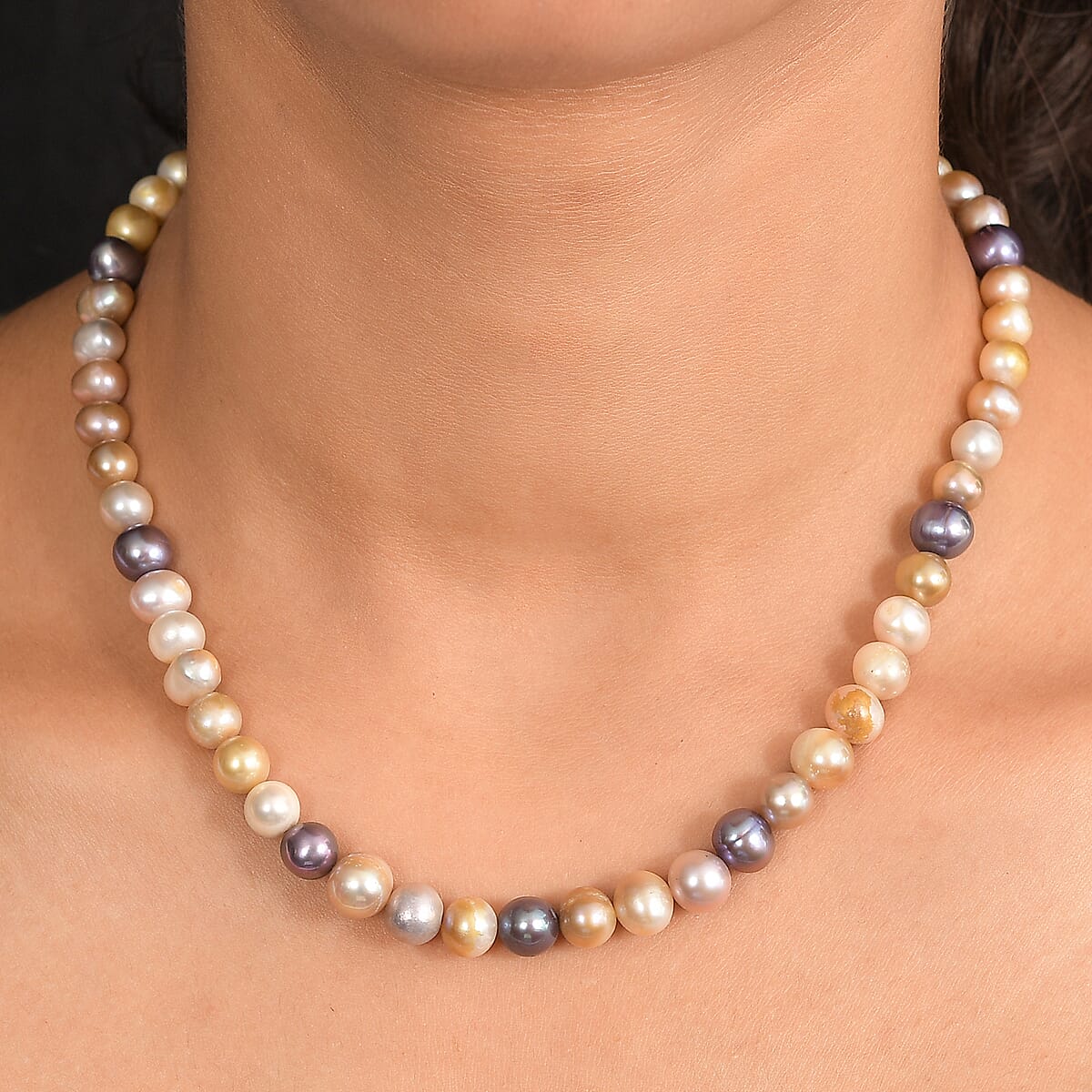 Peacock Dyed Pearl and Multi Color Dyed Pearl Necklace in Stainless Steel 18 Inches image number 2