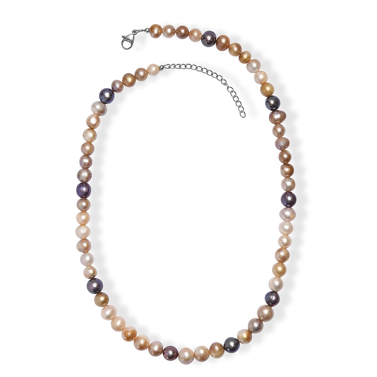 Peacock Dyed Pearl and Multi Color Dyed Pearl Necklace in Stainless Steel 18 Inches image number 3