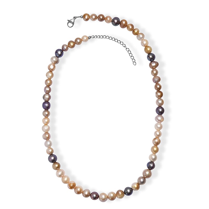 Peacock Dyed Pearl and Multi Color Dyed Pearl Necklace in Stainless Steel 18 Inches