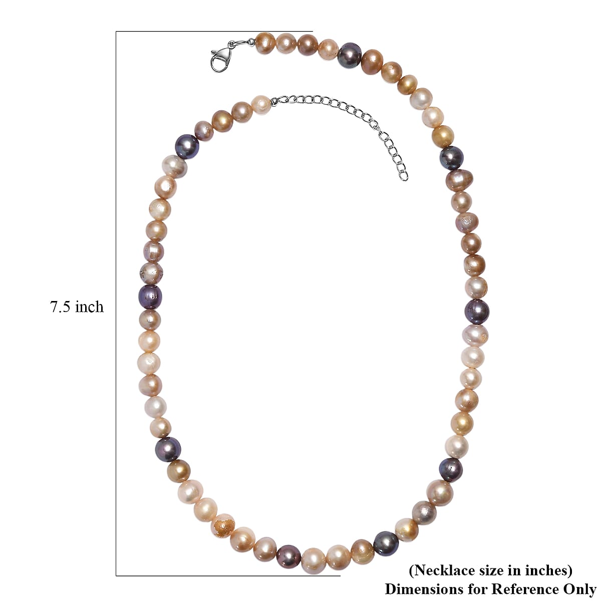 Peacock Dyed Pearl and Multi Color Dyed Pearl Necklace in Stainless Steel 18 Inches image number 5