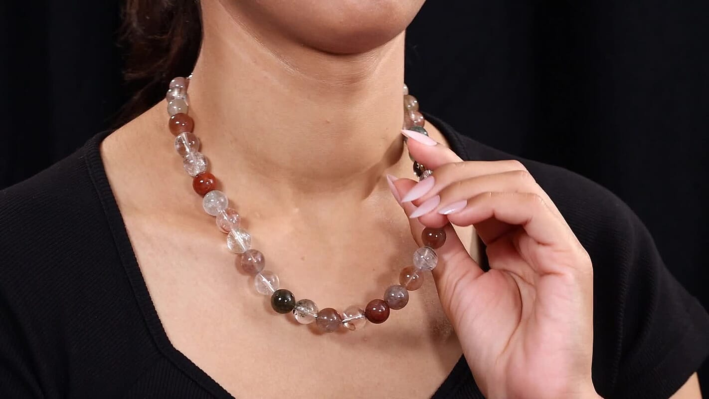 Multi Rutilated Quartz 435.00 ctw Beaded Necklace in Platinum Bond 18 Inches