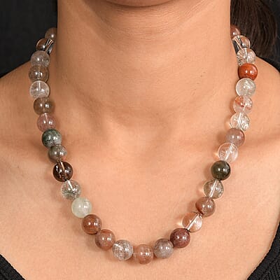 Multi Rutilated Quartz 435.00 ctw Beaded Necklace in Platinum Bond 18 Inches