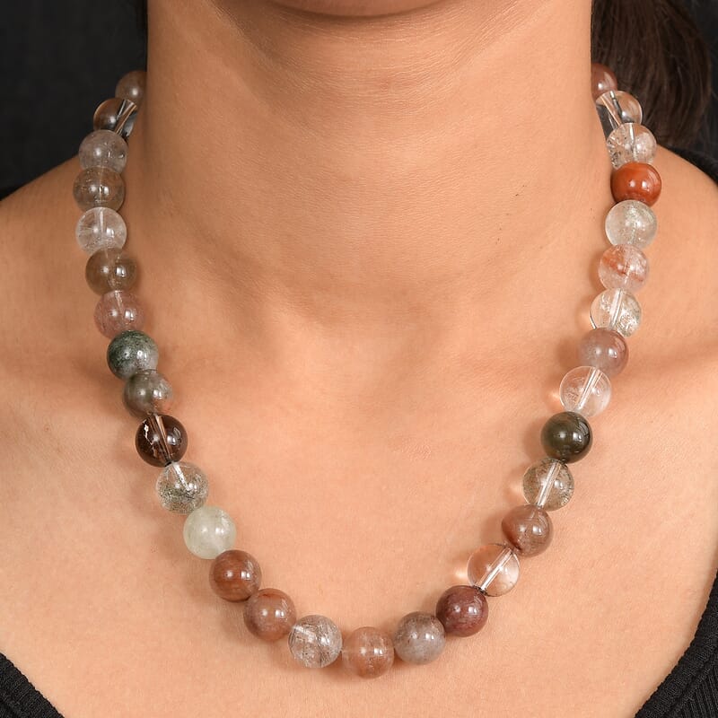Multi Rutilated Quartz 435.00 ctw Beaded Necklace in Platinum Bond 18 Inches
