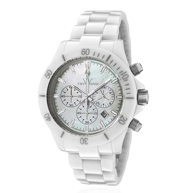Closeout Toywatch Mother of Pearl White Ceramic Chronograph 41mm Watch