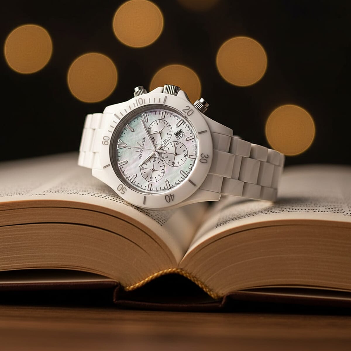 Closeout Toywatch Mother of Pearl White Ceramic Chronograph 41mm Watch image number 1