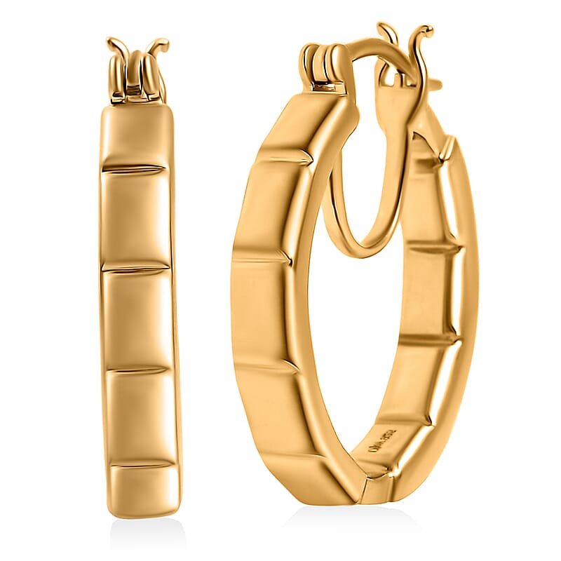 D'Joy in 18K Vermeil YG Over Sterling Silver Bar Line Hoop Earrings 7.75 Grams