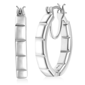 D'Joy in Rhodium Over Sterling Silver Bar Line Hoop Earrings 6.85 Grams