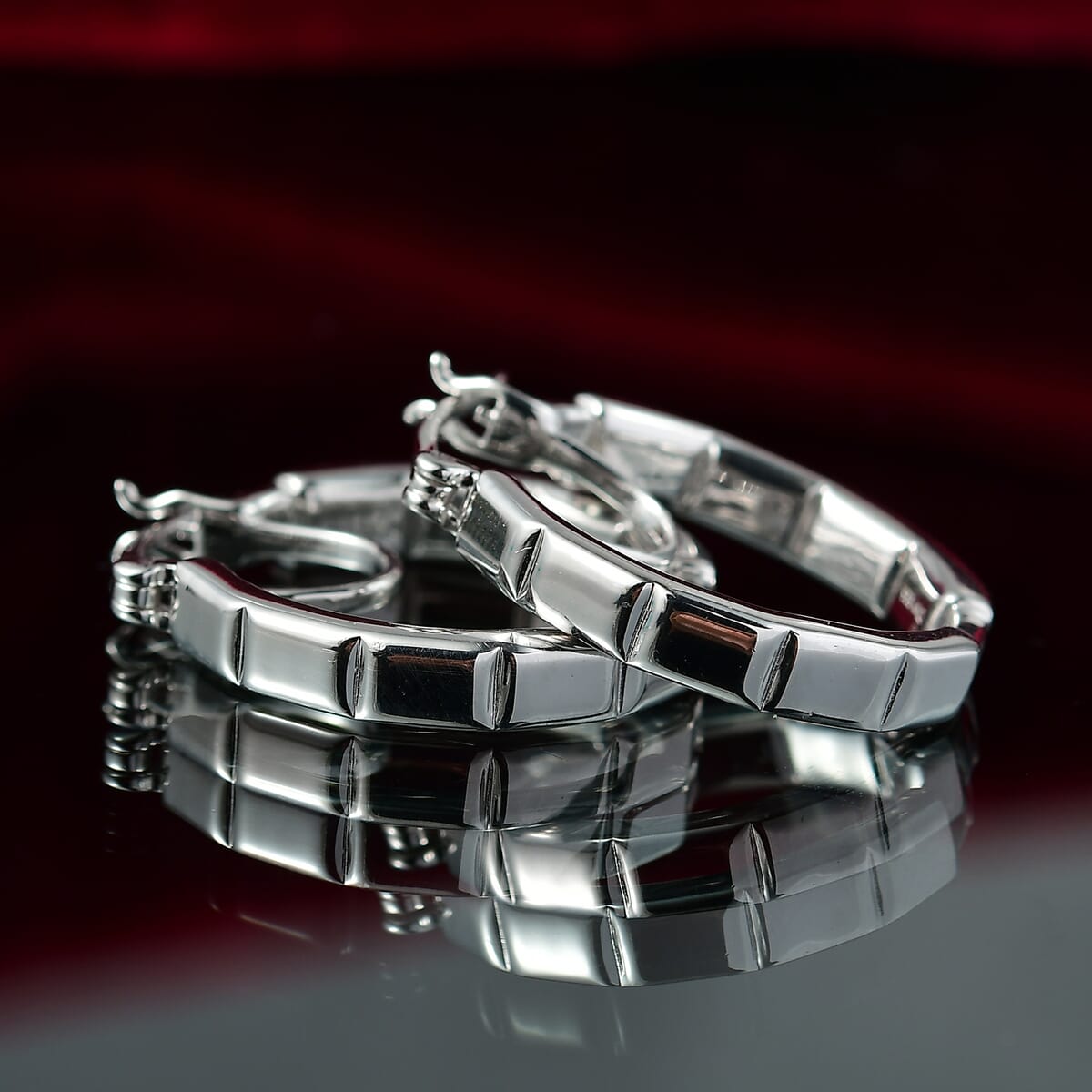 D'Joy in Rhodium Over Sterling Silver Bar Line Hoop Earrings 6.85 Grams image number 1