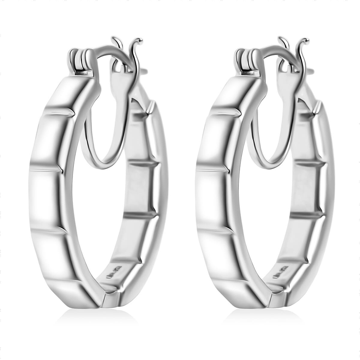 D'Joy in Rhodium Over Sterling Silver Bar Line Hoop Earrings 6.85 Grams image number 3