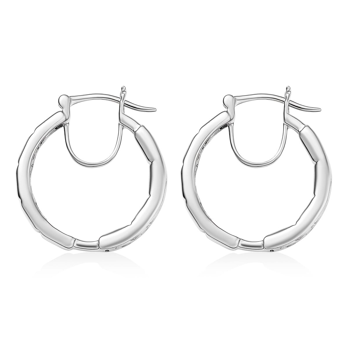 D'Joy in Rhodium Over Sterling Silver Bar Line Hoop Earrings 6.85 Grams image number 4