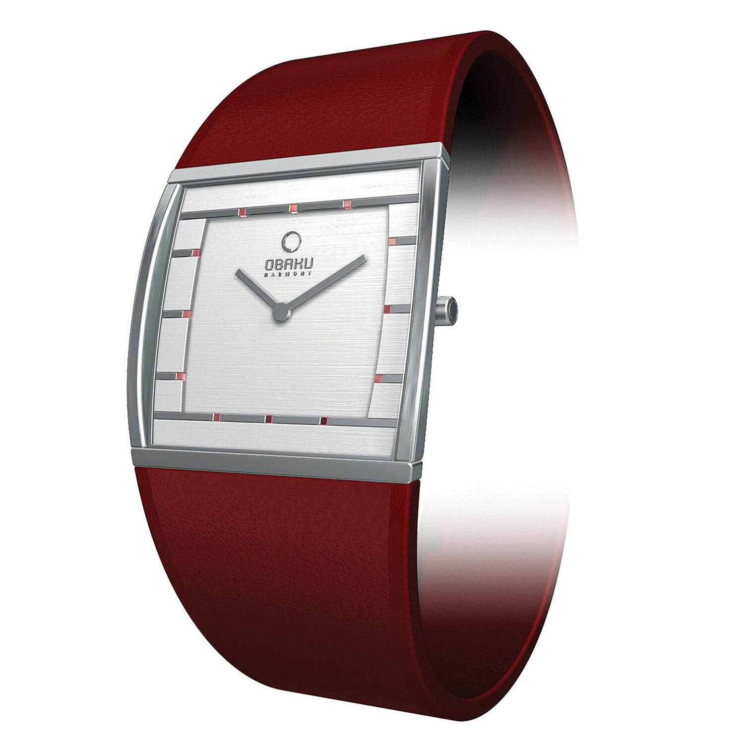Closeout Obaku Stainless Steel Swiss Movement Watch with Red Leather Strap
