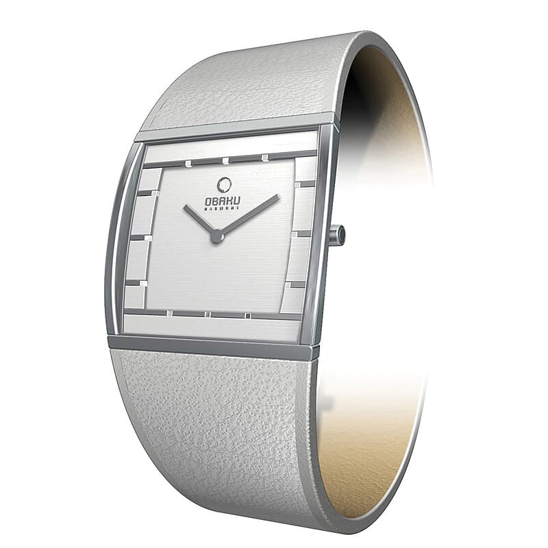 Closeout Obaku Stainless Steel Swiss Movement Watch with Ivory Leather Strap