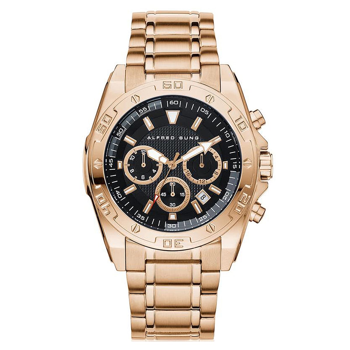 Closeout Alfred Sung ION Plated Rose Gold Japanese Movement Watch image number 0