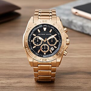 Closeout Alfred Sung ION Plated Rose Gold Japanese Movement Watch