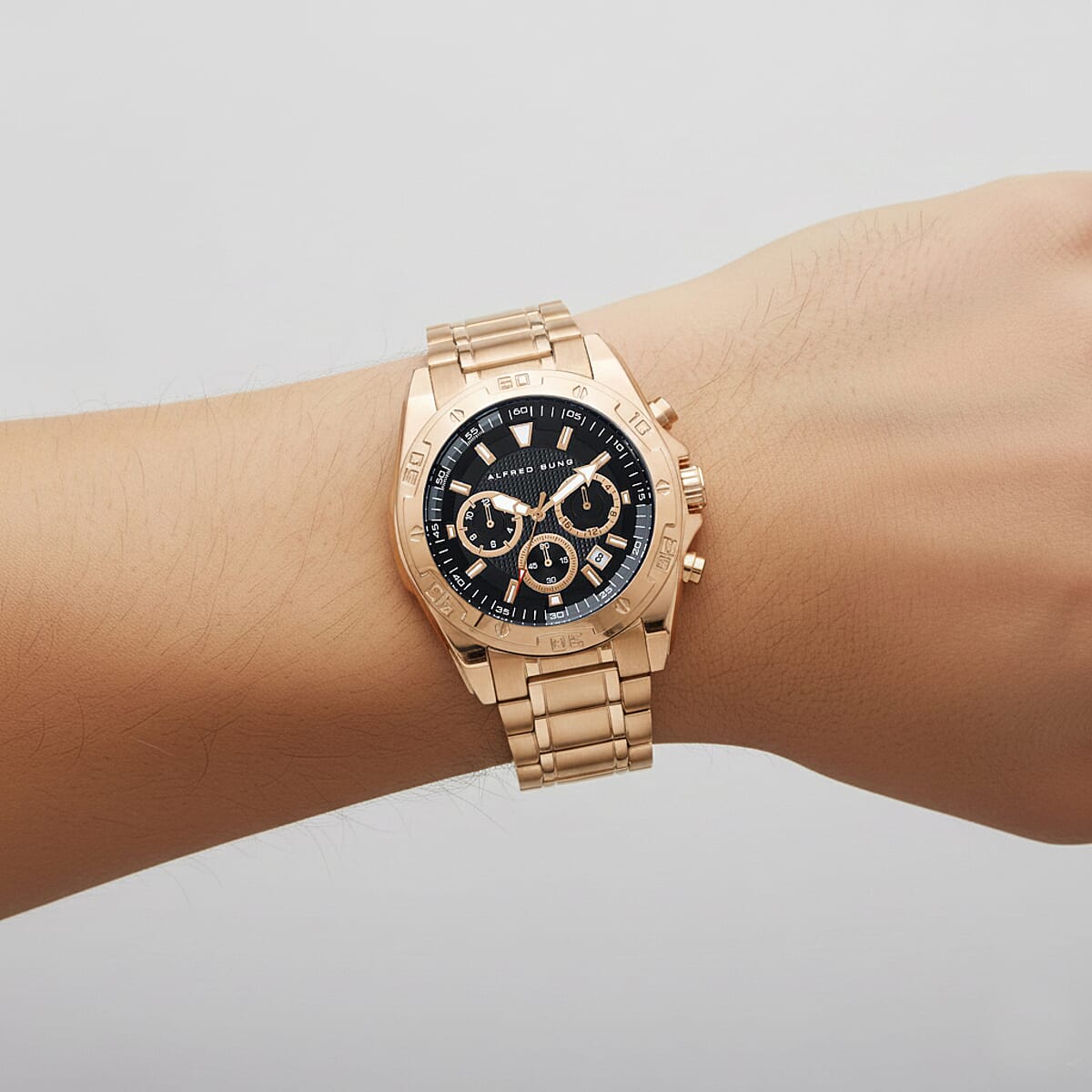 Closeout Alfred Sung ION Plated Rose Gold Japanese Movement Watch image number 2