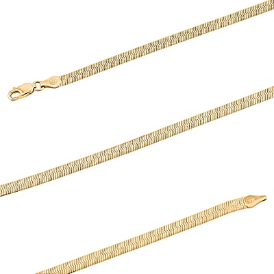 Italian Herringbone Chain Necklace in 14K Yellow Gold Over Sterling Silver 10.21 Grams 20 Inches