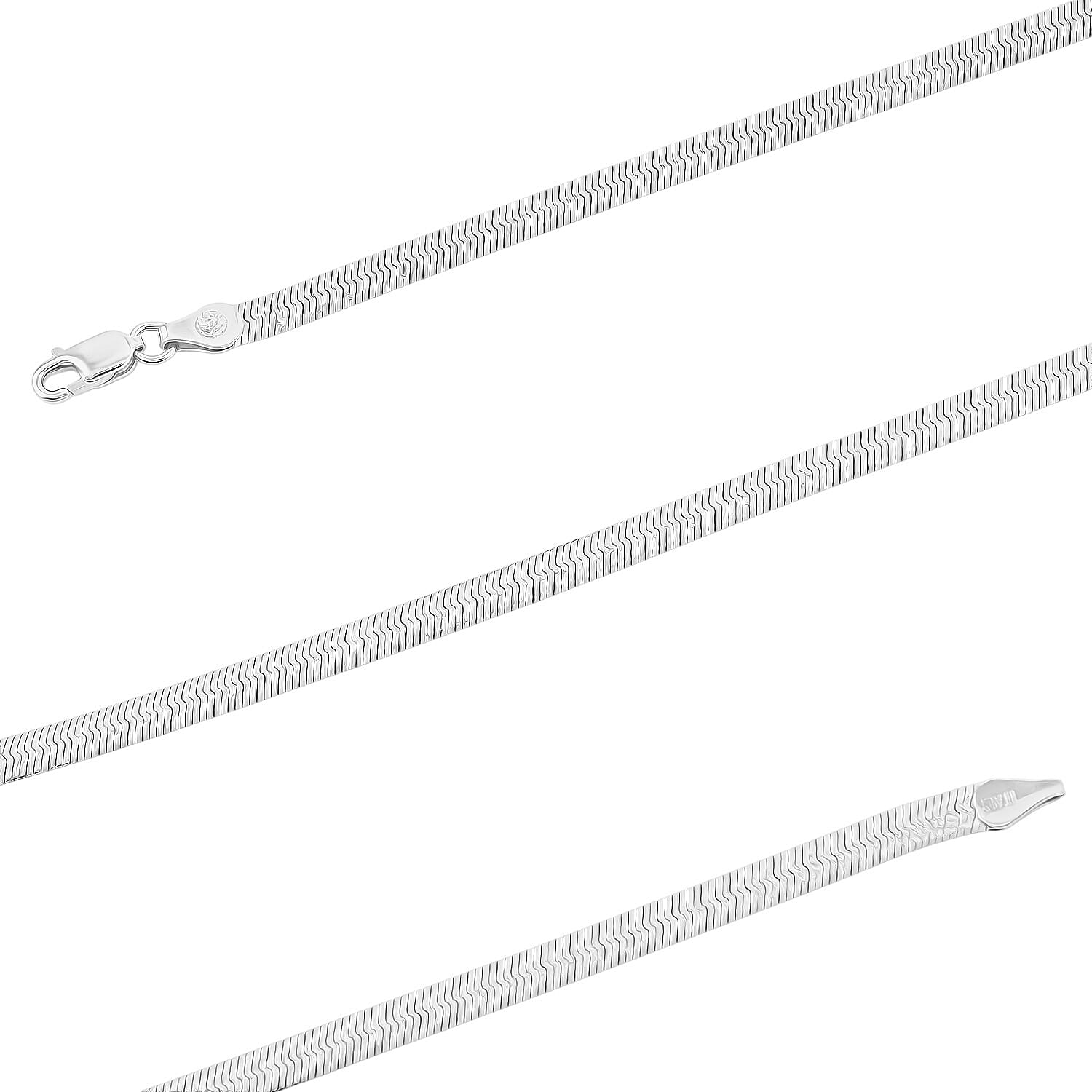 Italian Herringbone Chain Necklace in Rhodium Over Sterling Silver 10.35 Grams 20 Inches