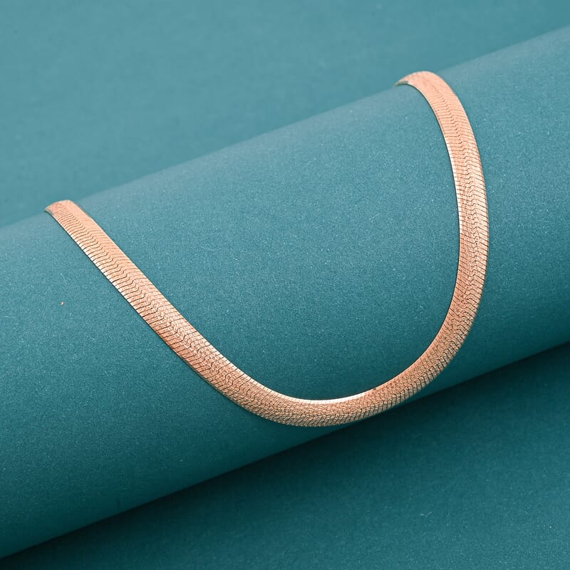 Italian Herringbone Chain Necklace in 14K Rose Gold Over Sterling Silver 10.44 Grams 20 Inches