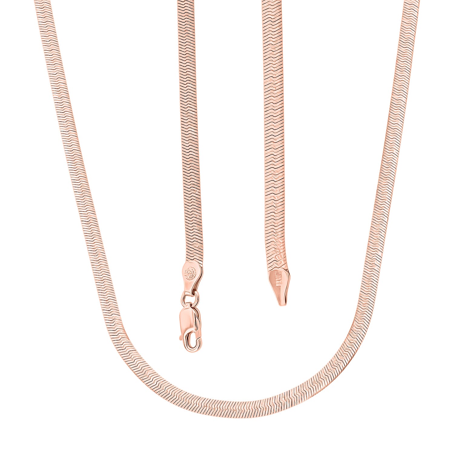 Italian Herringbone Chain Necklace in 14K Rose Gold Over Sterling Silver 10.44 Grams 20 Inches