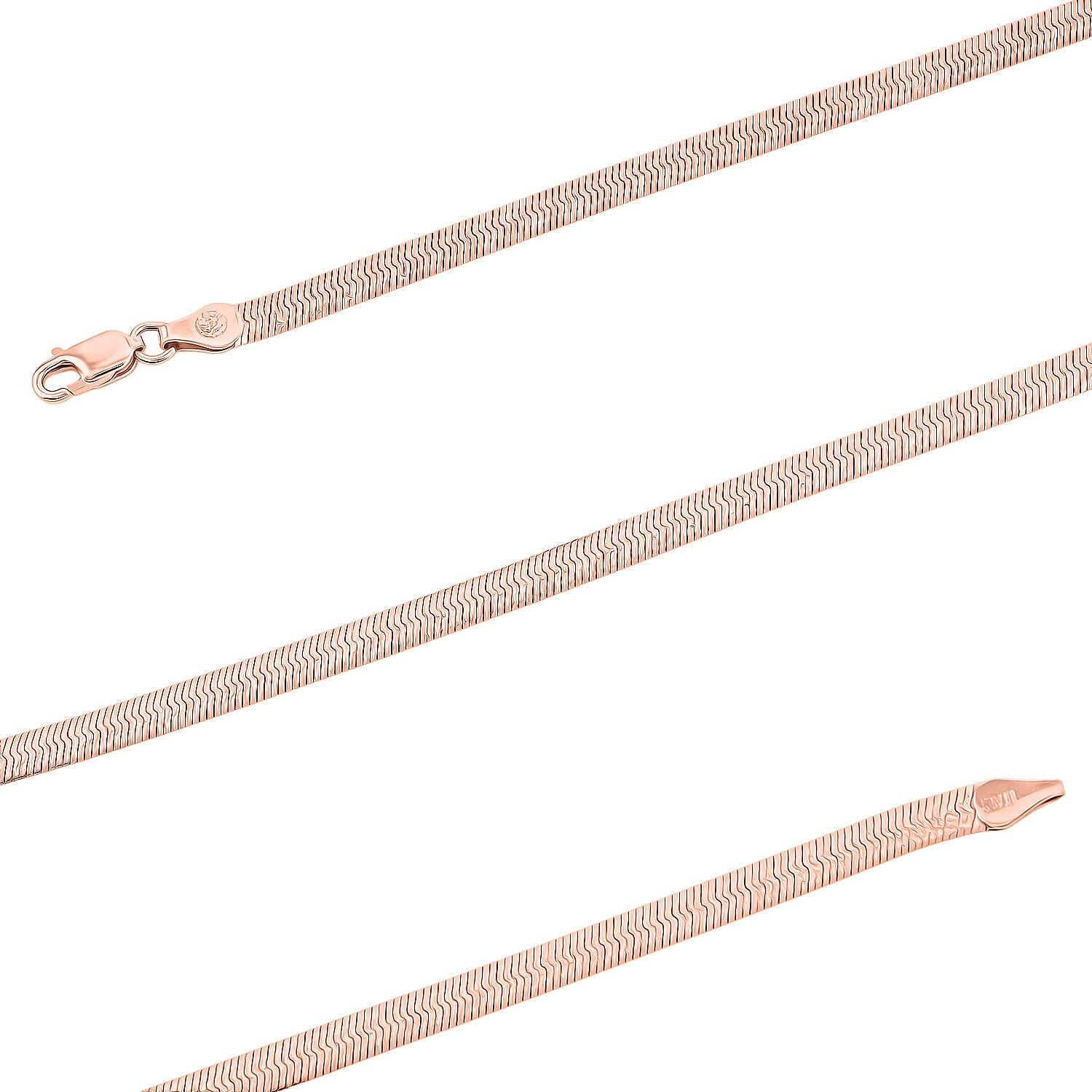 Italian Herringbone Chain Necklace in 14K Rose Gold Over Sterling Silver 10.44 Grams 20 Inches
