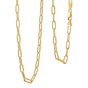 Doorbuster Italian Paper Clip Chain Necklace in 14K Yellow Gold Over Sterling Silver 14.94 Grams 20 Inches