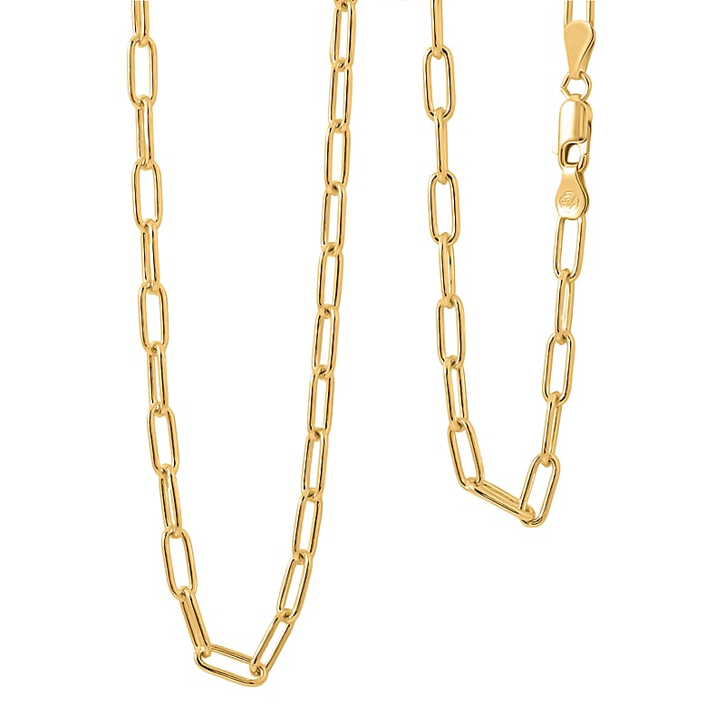 Italian Paper Clip Chain Necklace in 14K Yellow Gold Over Sterling Silver 14.94 Grams 20 Inches