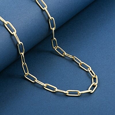 Italian Paper Clip Chain Necklace in 14K Yellow Gold Over Sterling Silver 14.94 Grams 20 Inches