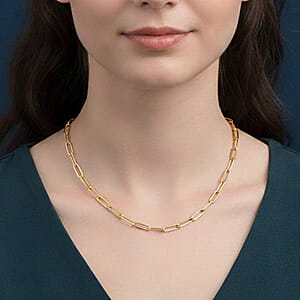 Doorbuster Italian Paper Clip Chain Necklace in 14K Yellow Gold Over Sterling Silver 14.94 Grams 20 Inches
