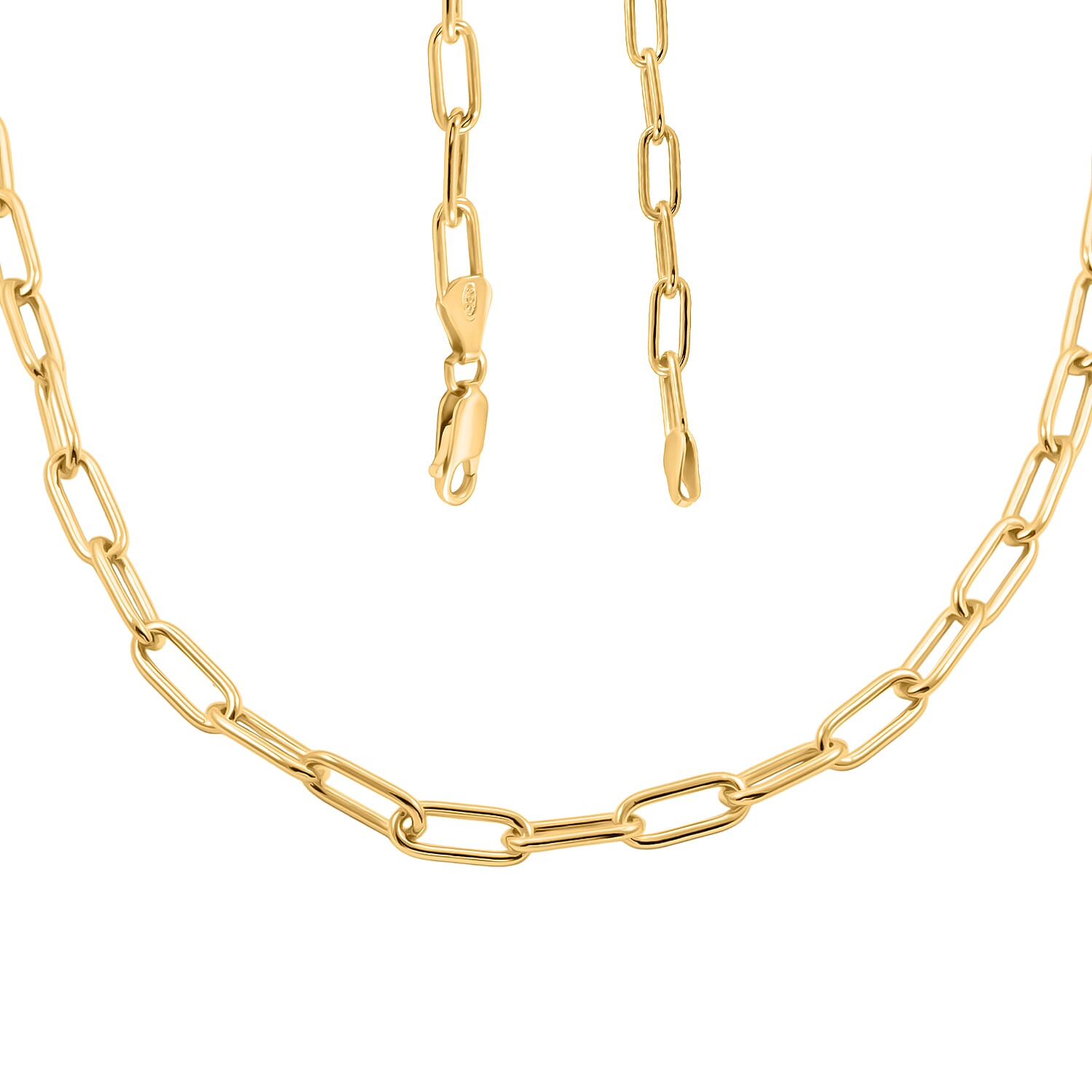 Italian Paper Clip Chain Necklace in 14K Yellow Gold Over Sterling Silver 14.94 Grams 20 Inches