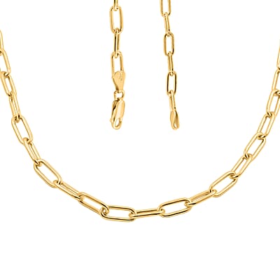 Italian Paper Clip Chain Necklace in 14K Yellow Gold Over Sterling Silver 14.94 Grams 20 Inches