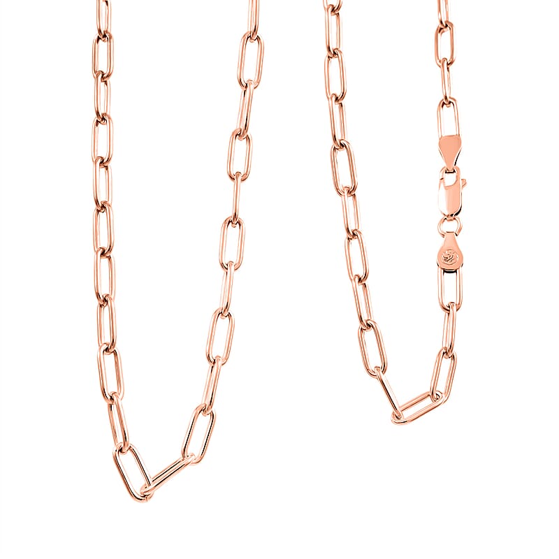 Italian Paper Clip Chain Necklace in 14K Rose Gold Over Sterling Silver 14.94 Grams 20 Inches