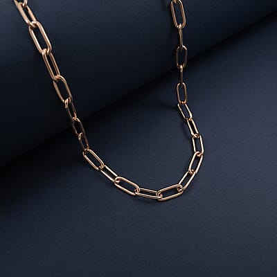 Italian Paper Clip Chain Necklace in 14K Rose Gold Over Sterling Silver 14.94 Grams 20 Inches