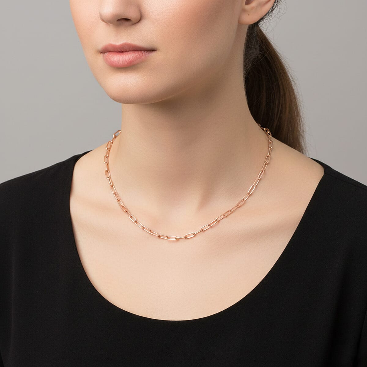 Doorbuster Italian Paper Clip Chain Necklace in 14K Rose Gold Over Sterling Silver 14.94 Grams 20 Inches image number 2