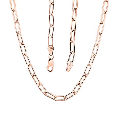 Italian Paper Clip Chain Necklace in 14K Rose Gold Over Sterling Silver 14.94 Grams 20 Inches