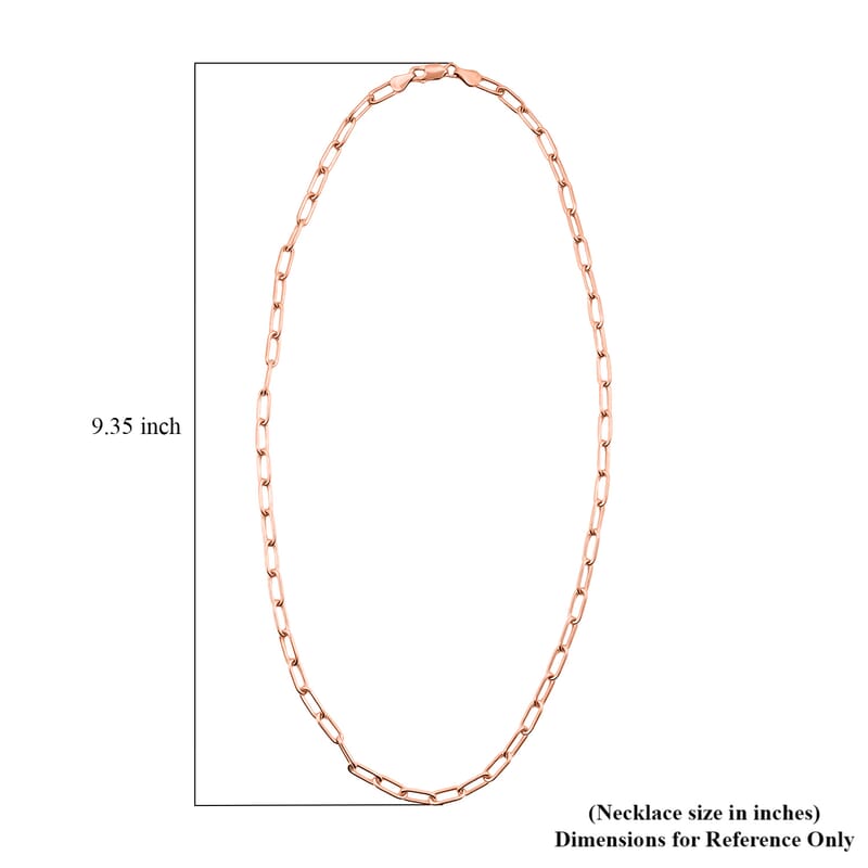 Italian Paper Clip Chain Necklace in 14K Rose Gold Over Sterling Silver 14.94 Grams 20 Inches